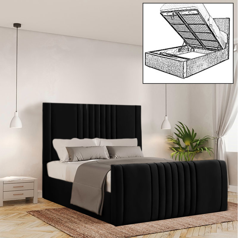 Bennit Upholstered Ottoman Storage Bed, Black, Kingsize (5')