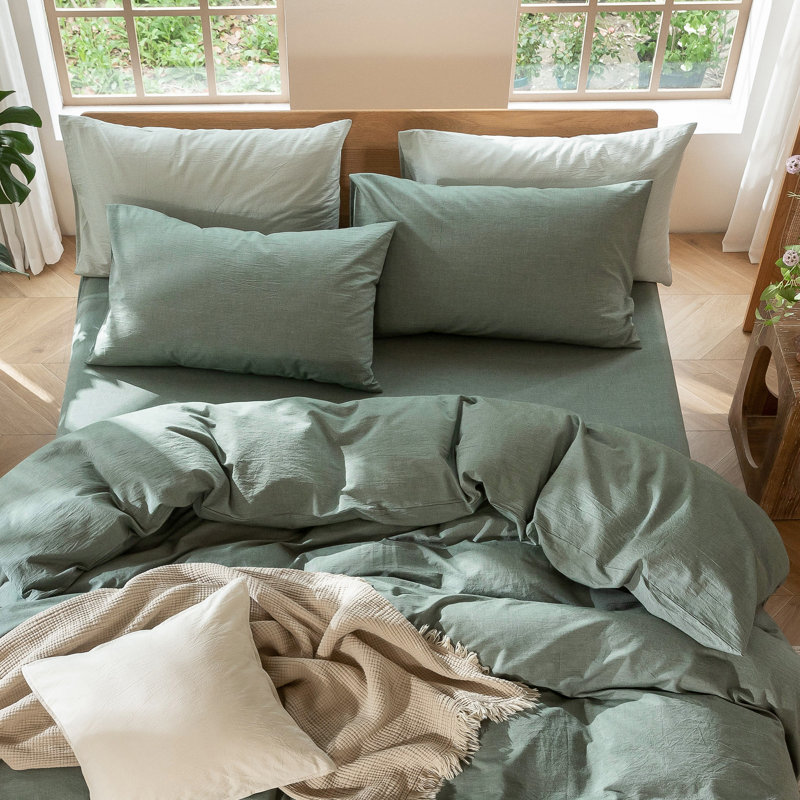 Taies d'oreiller 100% coton délavé MooMee, Standard (20 po x 26 po), Vert bruyère