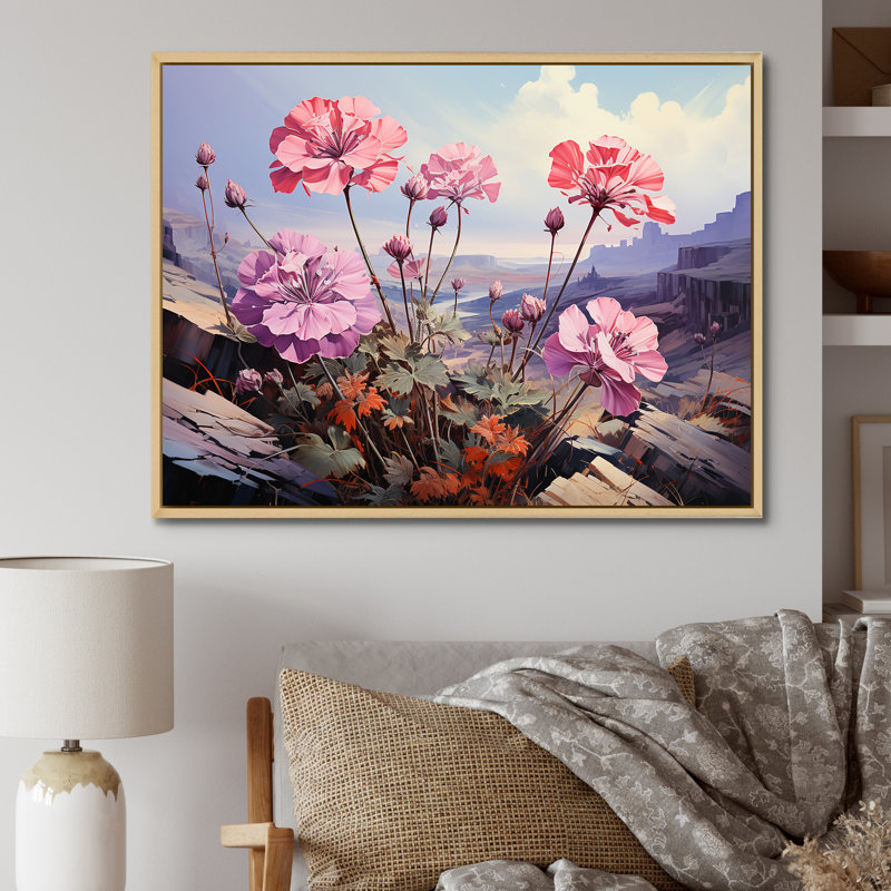 «Mountain Geraniums Flower Blossom», reproduction sur toile, Cadre naturel flottant, H 24 po x l 32 po