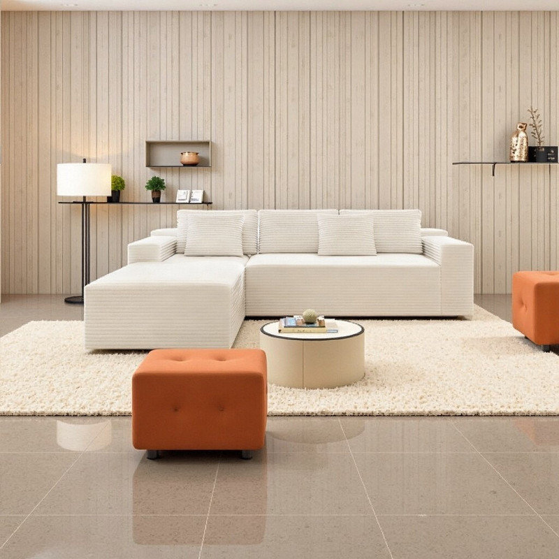Canapé modulaire modulaire avec assemblage zéro et revêtement en velours côtelé, Beige