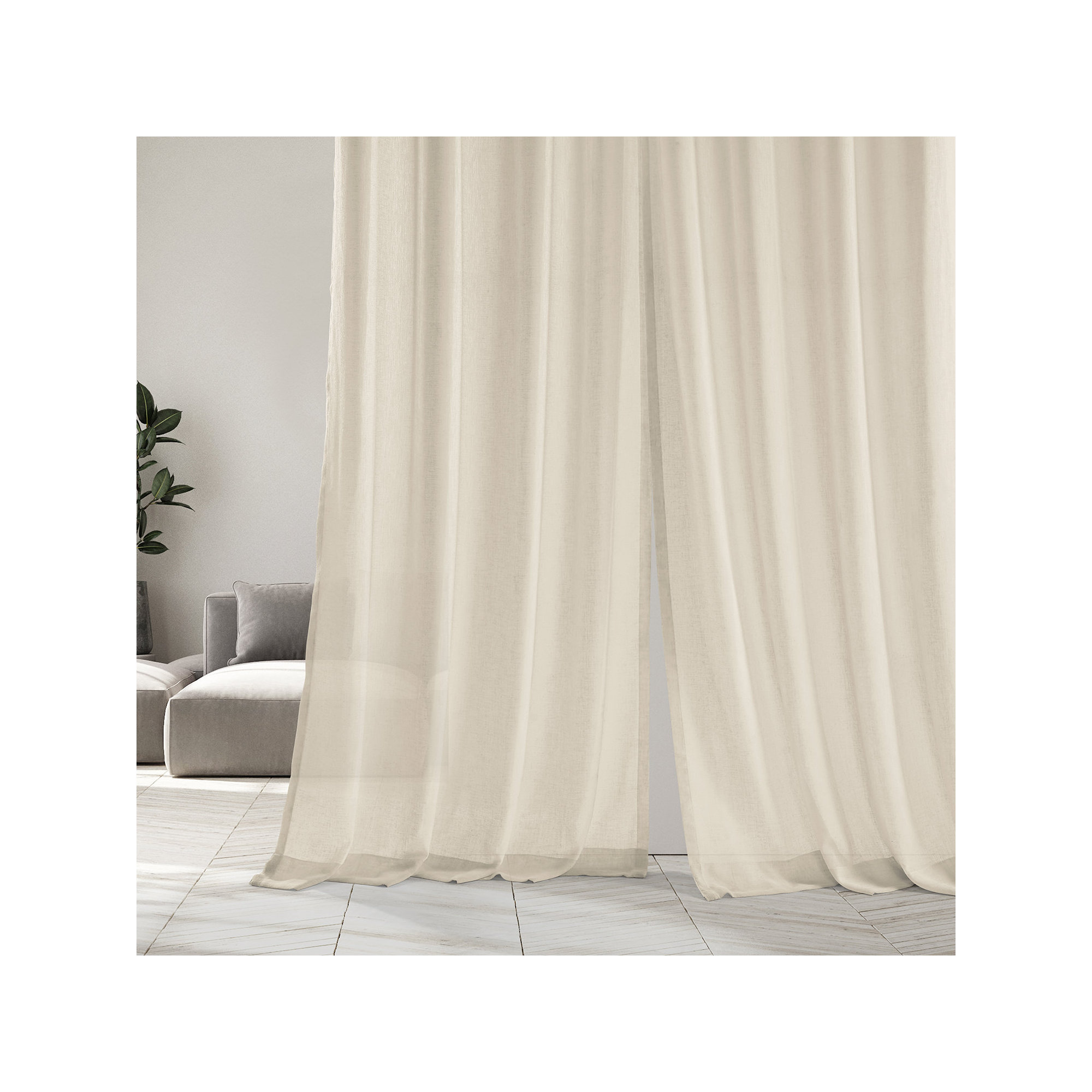 Larsa Sheer Linen Blend Curtain, Cotton Seed, 50"W x 120"L