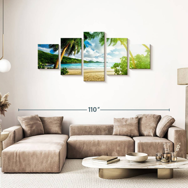 Ensoleillé sur la plage ensoleillée des Seychelles, ensemble de 5 pièces, H 80 po x l 36 po x P 1,25 po