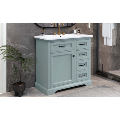Meuble-lavabo 36 po avec lavabo, lavabo en céramique, 2 tiroirs basculants, charnières de porte à fermeture en douceur