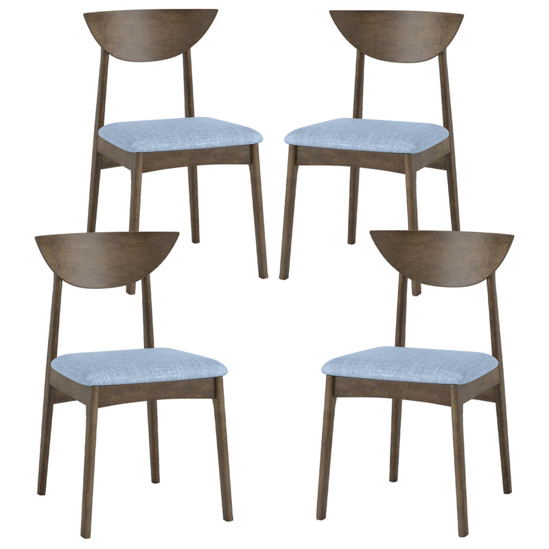 Wooden Dining Chair Linen Fabric Upholstered Kitchen Chairs w/ Padded Seat, 4
