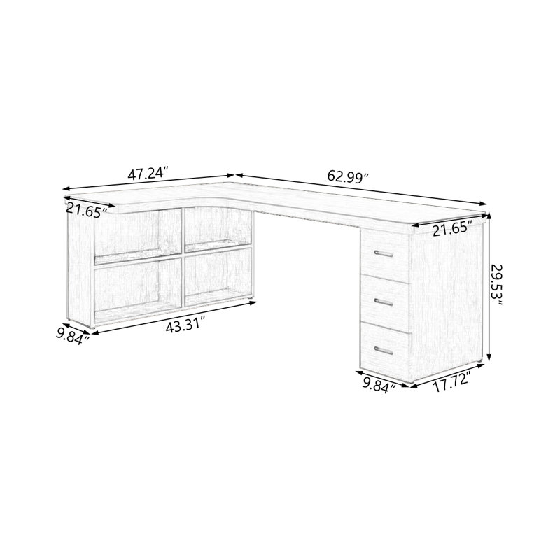 Nut-brown L-Shaped Solid Wood desks, 29.53" H x 62.99" W x 47.24" D, Left Hand Return