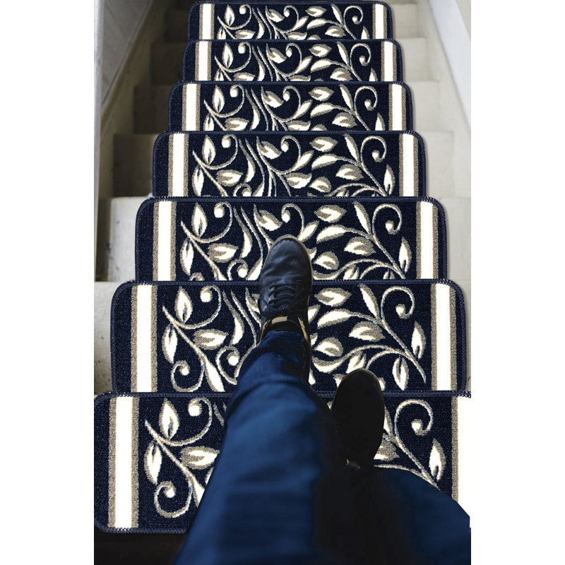 Tapis d'escalier antidérapant Doli, Bleu marine, Ensemble de 8