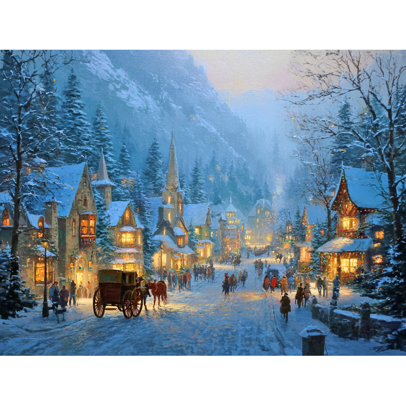 «Alpine Christmas Village Street», art mural sur toile tendue, H 16 po x l 24 po
