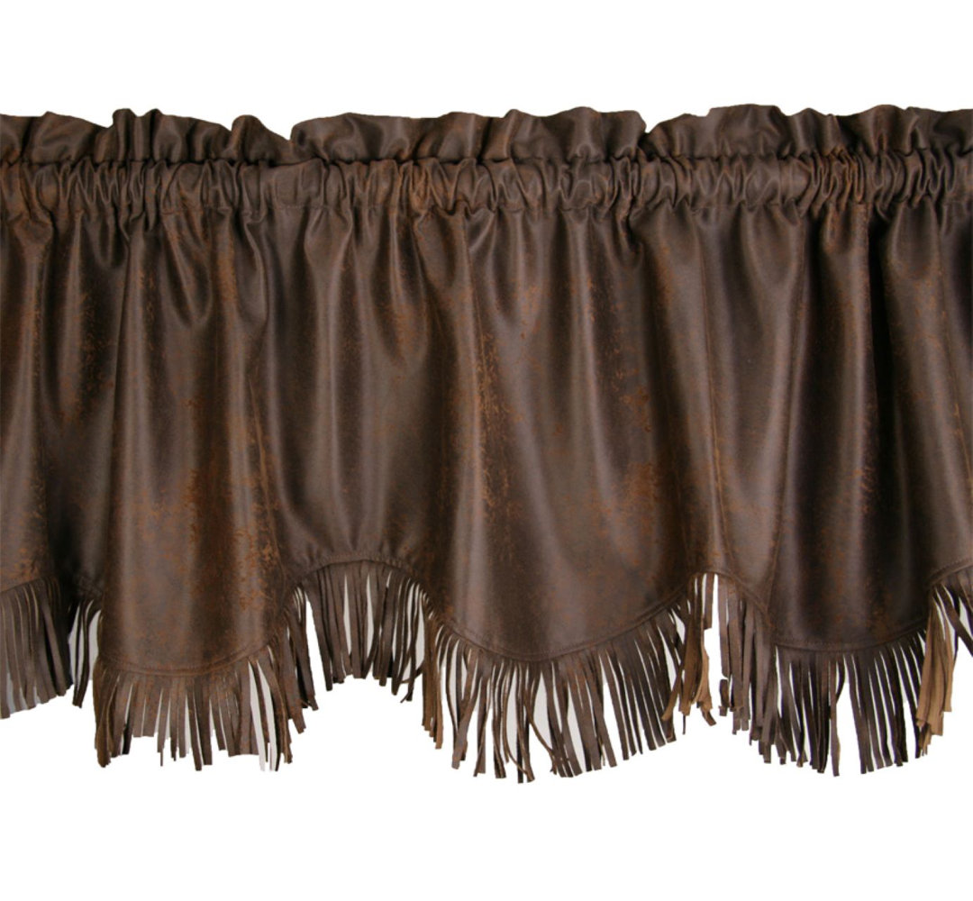 Rustic Barbwire Faux Suede Leather Fringed Western Rustic Window Valance 18x84 inch Paseo Road by HiEnd Accents