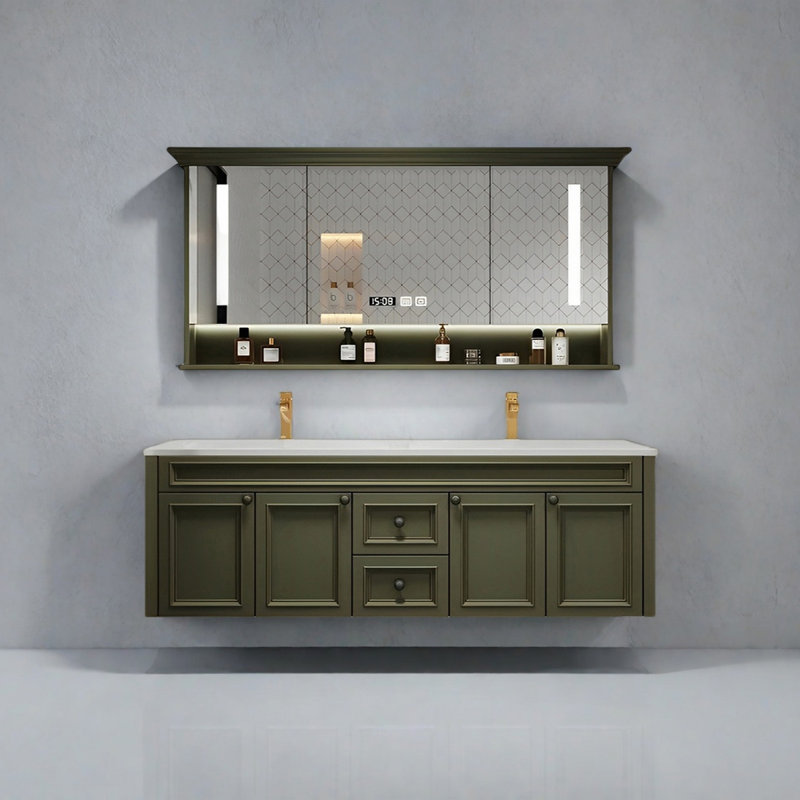 Modern American double-basin bathroom cabinet, 52"