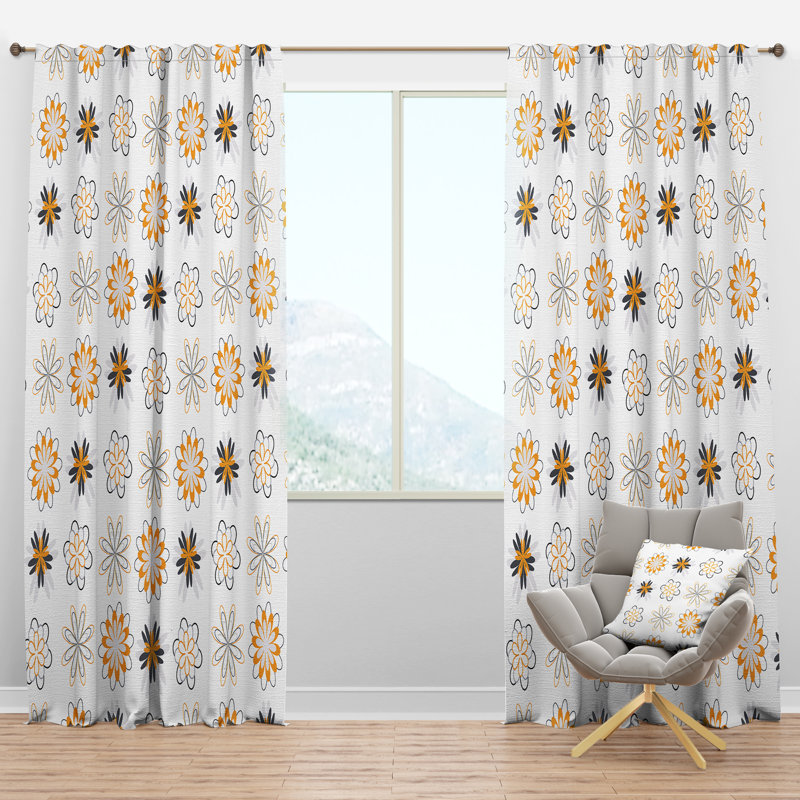 Panneau de rideau simple semi-diaphane avec passe-tringle Mid-Century Retro, l 52 po x L 63 po