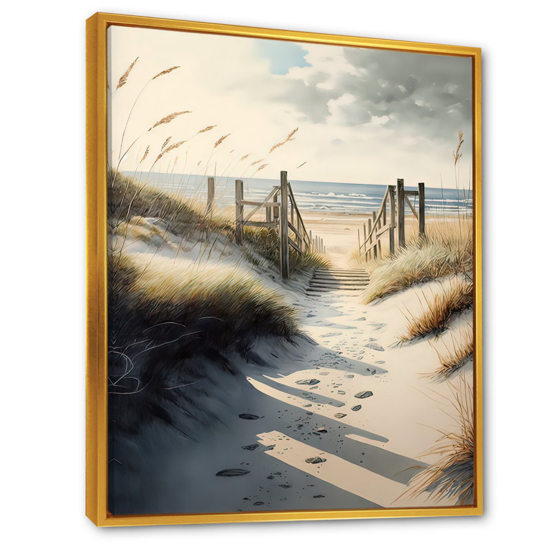Walkway to the Beach V - Impression sur toile, H 32 po x l 16 po x P 1 po, Cadre flottant doré