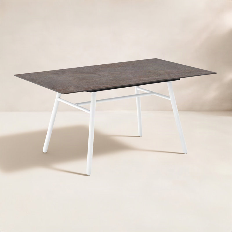 Yo! Outdoor Dining Table with Metal Legs, Porphyry Brown, Matt Optic White