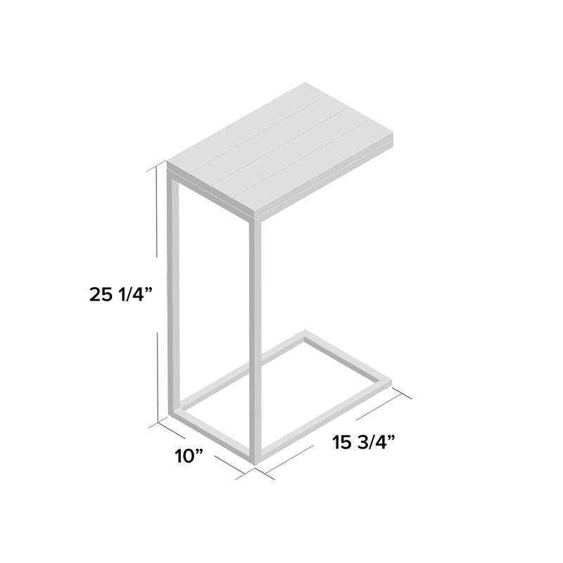 Modern Brown 10" Wide x 25.3" High Side Table with Space-Saving Sliding C-Shape Base, Aged Iron, Harvest Oak