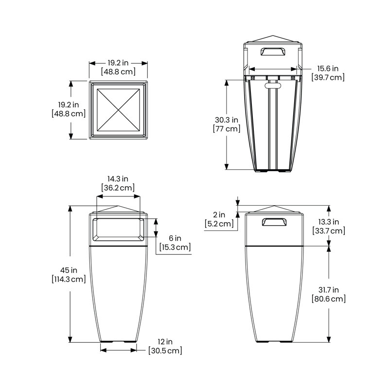 Poubelle à levage manuel en résine Kobi 24 gallons, Gris