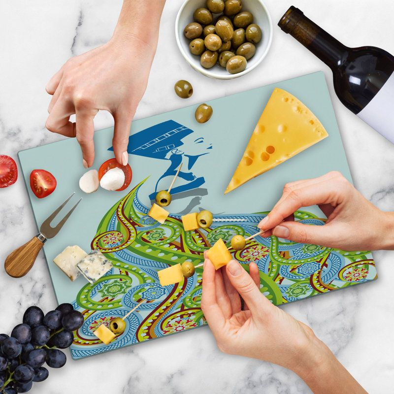 Ambesonne Egyptian Cutting Board Large Size Pharaoh Crown Multicolor