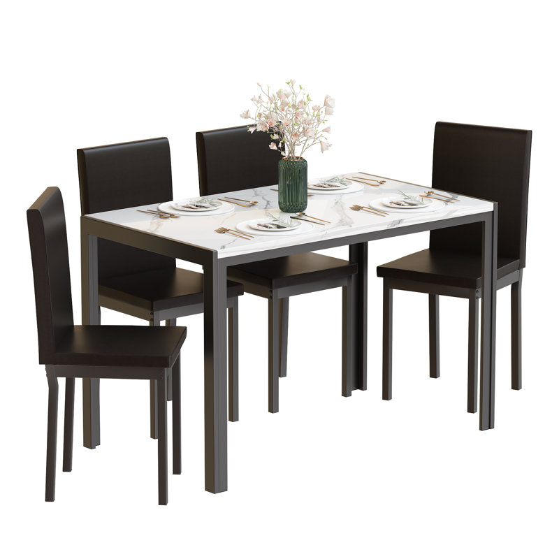 Kaedon 4 - Person Faux Marble Top Four Leg Base Dining Set, White