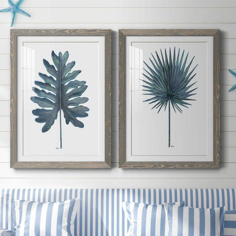 «Blue Oasis I», ensemble de 2 reproductions d'art, Blanc, H 44 po x l 31 po x P 1 po, Cadre en papier gris