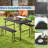 Outdoor Table Bench Set Folding Picnic Table Set w/ 2 Benches Sturdy Metal Frame