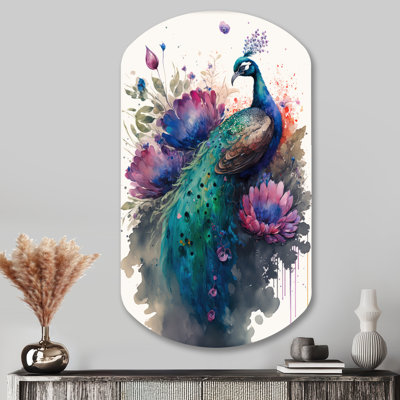Mignon paon, art floral I - cylindre cylindrique en métal, sculpture murale asymétrique