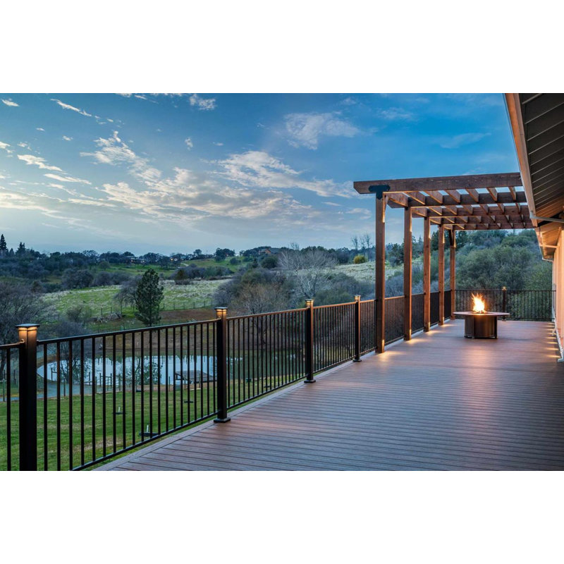 FORTRESS Fe26 2 in. x 45.5 in. Black Steel Railing Line Post with Brackets