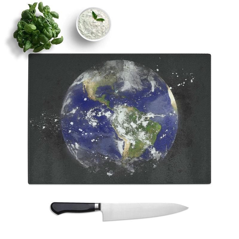 Tempered Glass Satellite Image of Earth Chopping Board, 28.5 cm x 39 cm