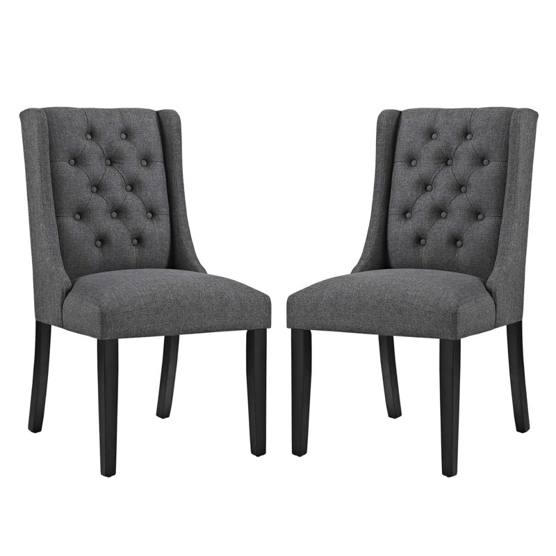 Modway Baronet Button Tufted Fabric Dining Chair, Gray, 2