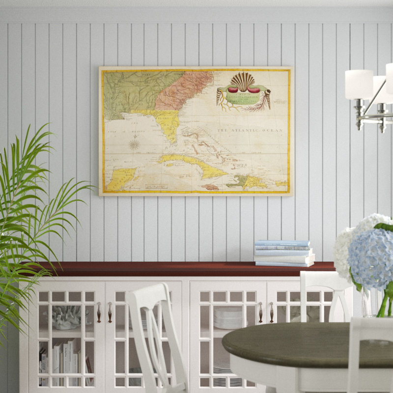 Map of Carolina, Florida & the Bahama Islands by Mark Catesby - Painting Print, 81cm H x 122cm W, Black Floater Frame