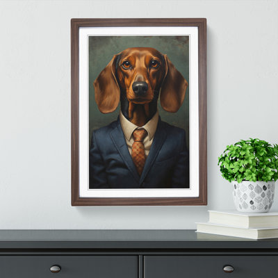 Dachshund In A Suit Painting Framed Print