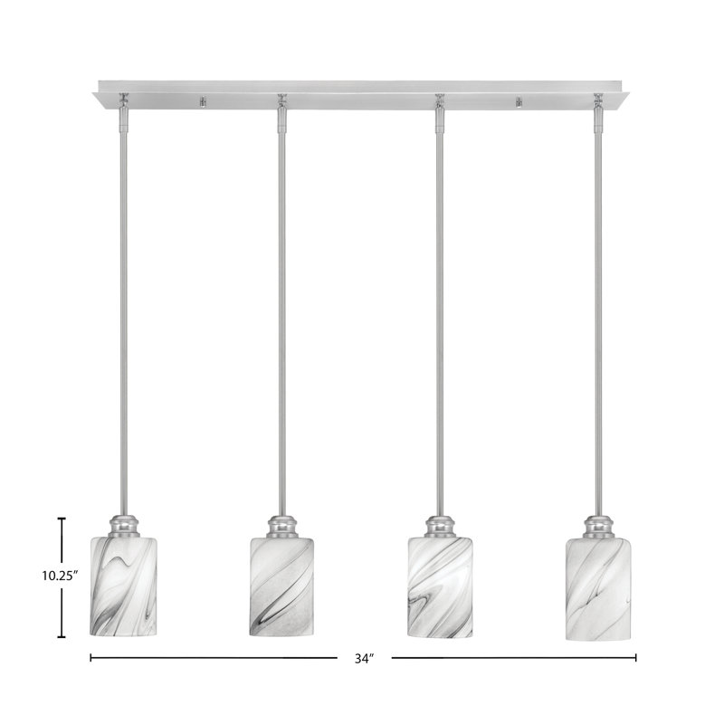Luminaire suspendu linéaire 4 lumières Edge avec verre tourbillon onyx 4 "Edge, Nickel brossé