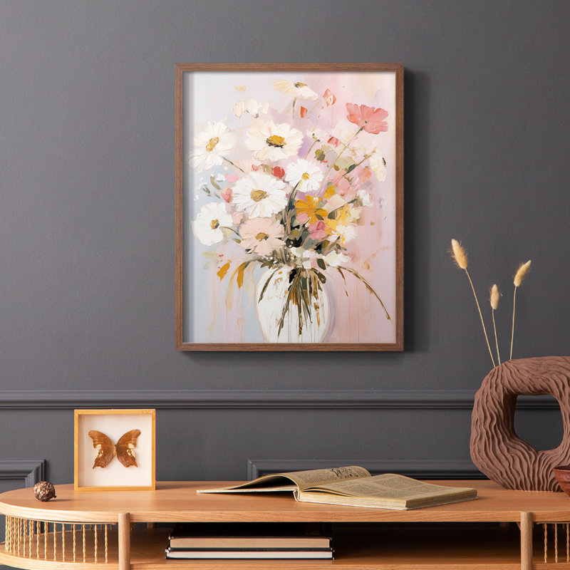 FLORAL Series CCCCLXV - reproduction encadrée de qualité supérieure - prête à être accrochée - aucun clou requis, Noyer