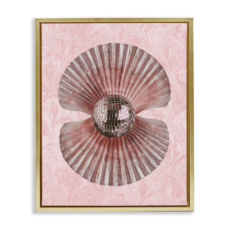 Cadre flottant Disco Ball Clam Pearl, design par Lil 'Rue, H 21 po x l 17 po, Cadre flottant métallique doré