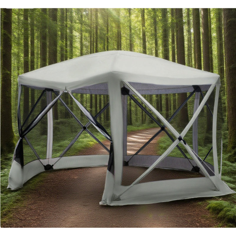 Spacious Pop Up Canopies & Gazebos With Mesh Netting, Polyester Fabric For Family Gatherings, Beige