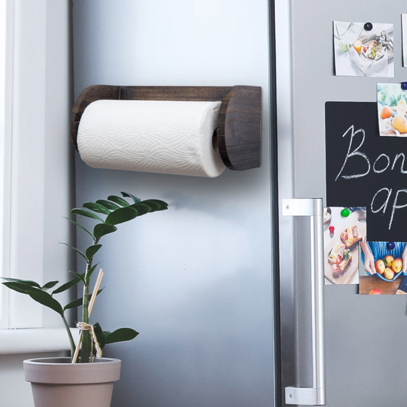 Kitchen Solid Wood Magnetic Paper Towel Holder, Brown