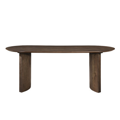 Ony Dining Table, 79 Inch Oval Top, Dark Walnut Brown Pedestal Base