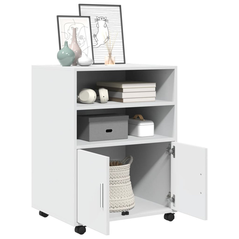 Rolling Cabinet Engineered Wood, White