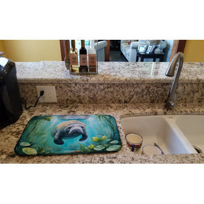 Manatee in a Crystal-Clear Spring Dish Drying Mat