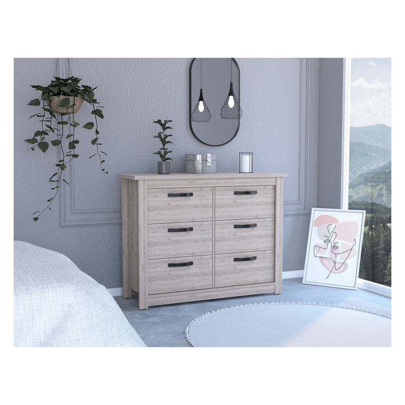 Commode 6 tiroirs Ceazia, Gris clair