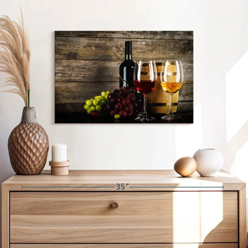 Raisins et vin sur toile, H 16 po x l 24 po x P 1,25 po