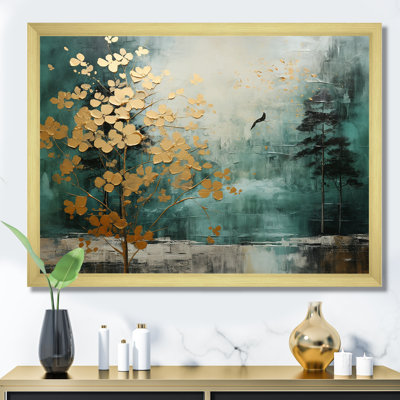 Golden Emerald Forest - Abstract Spirals Framed Art