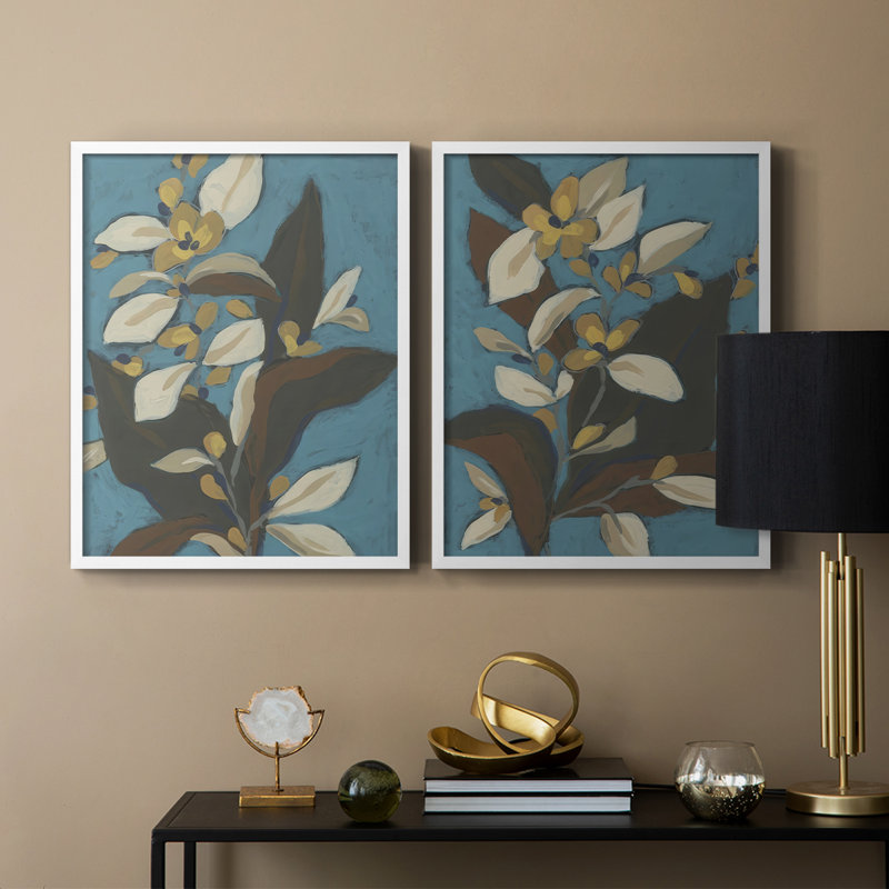 «Blue Shadow Garden I», reproduction encadrée de qualité supérieure - prête à être accrochée - aucun clou requis - aucun clou requis