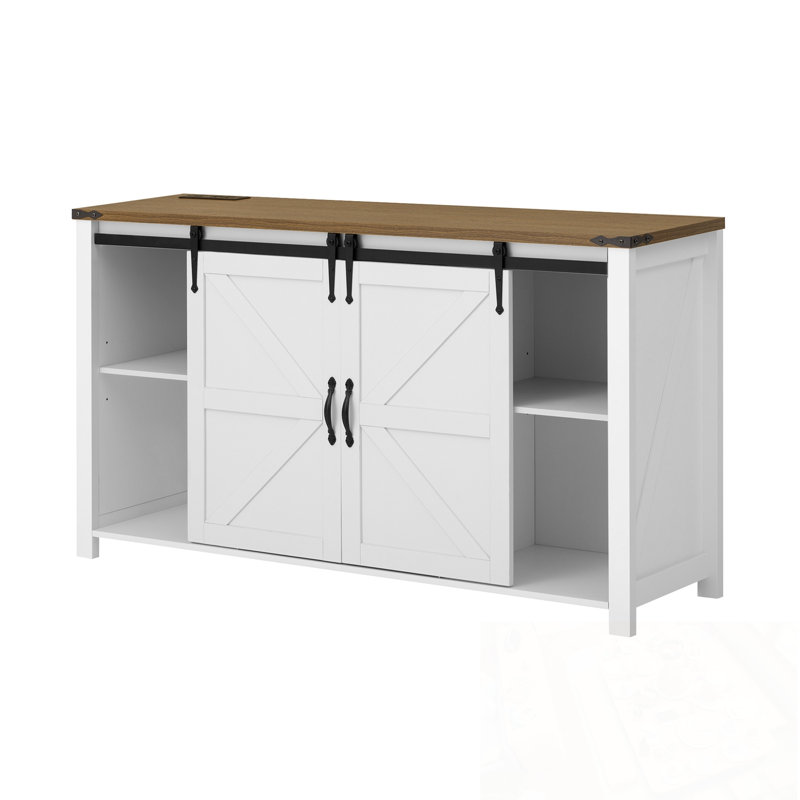 Howden with Sliding Barn Doors, 4 Drawers and Power Outlet, White