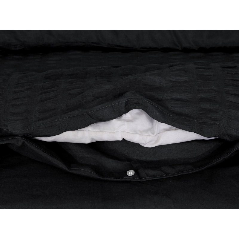 Seersucker Duvet Cover Set with Pillowcases, Kingsize, Black
