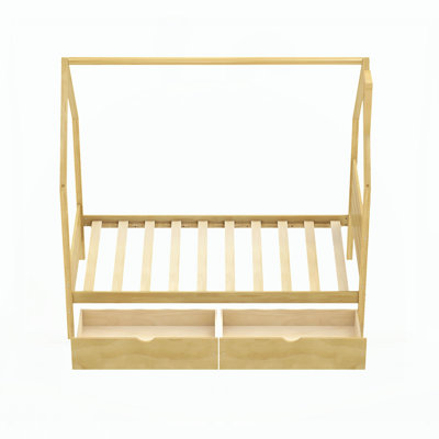 Twin Bed Frame for Kids, Montessori Bed with 2 Storage Drawers