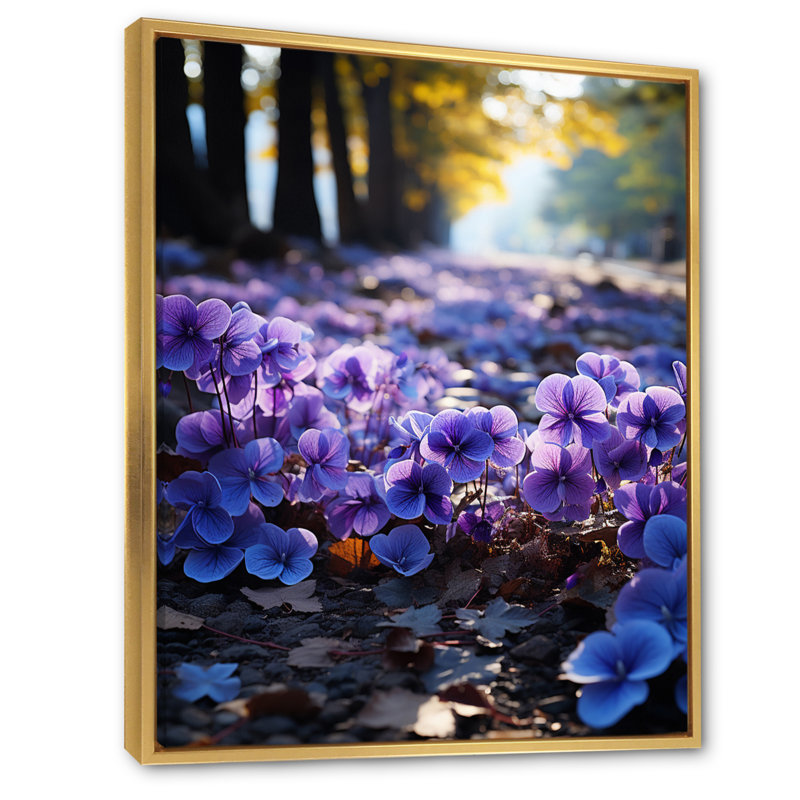 " Violets Whispering Forest I ", 44" H x 34" W x 1.5" D, Gold Floater Framed