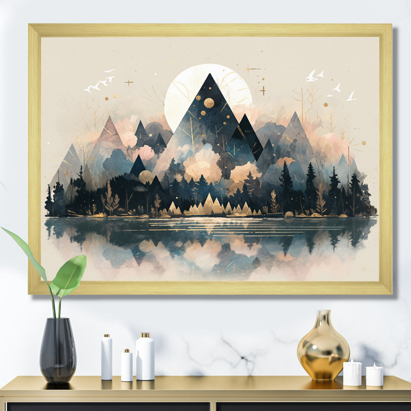 Montagnes sauvages vives - art mural abstrait dans le salon, H 12 po x l 20 po x P 1 po, Encadrement doré