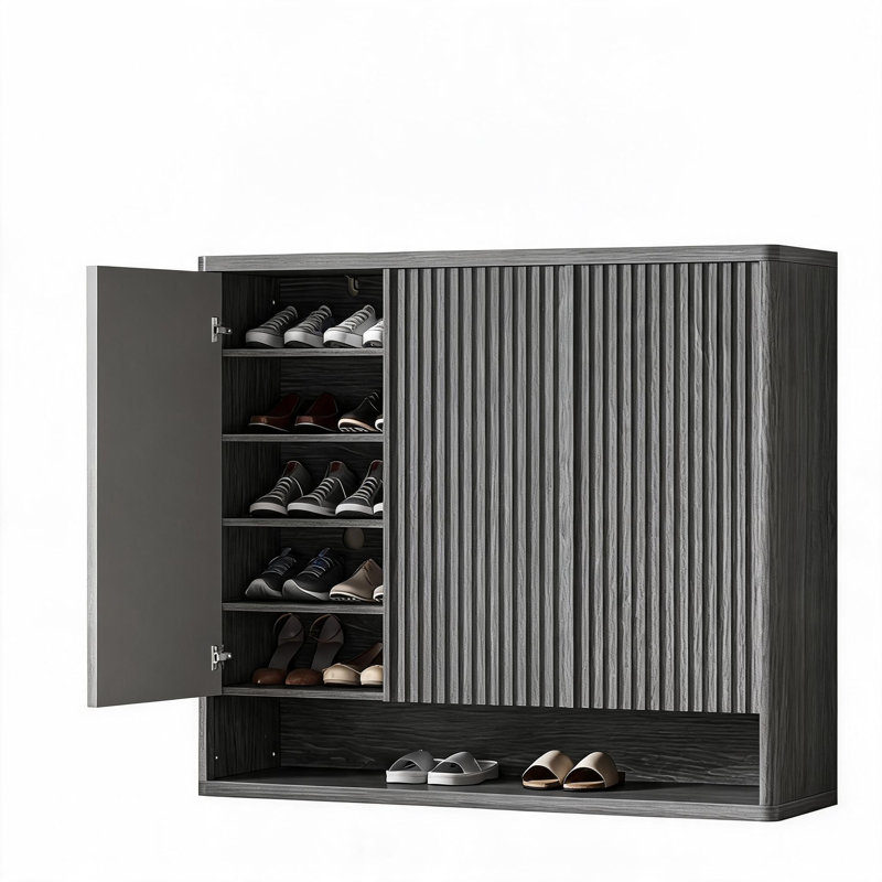 Grande armoire à chaussures de 46 pouces avec tablettes réglables et rangement en bois gris