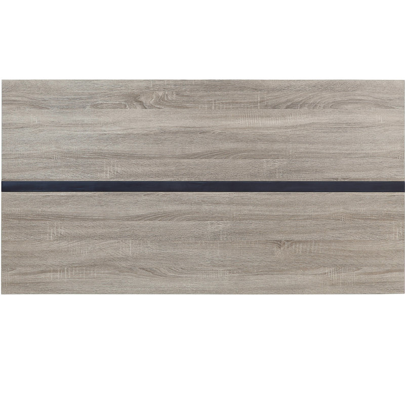 Table de salle à manger rectangulaire grise et noire, pieds en métal et espaces de rangement polyvalents en chêne gris
