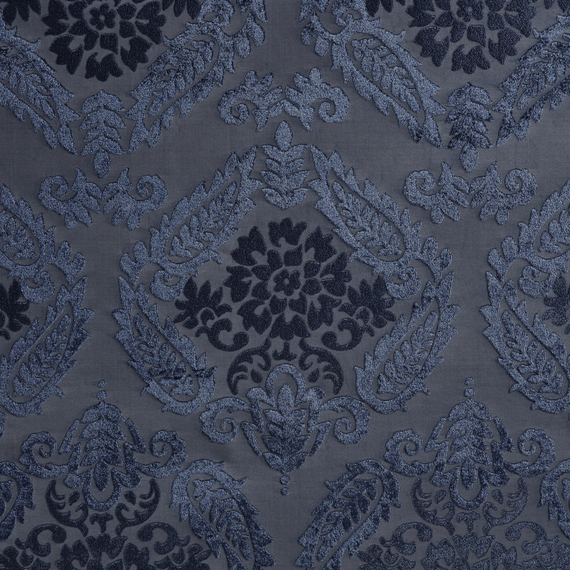 Amelia Knitted Jacquard Paisley Total Blackout Grommet Top Single Curtain Panel, 50" W x 84" L, Navy