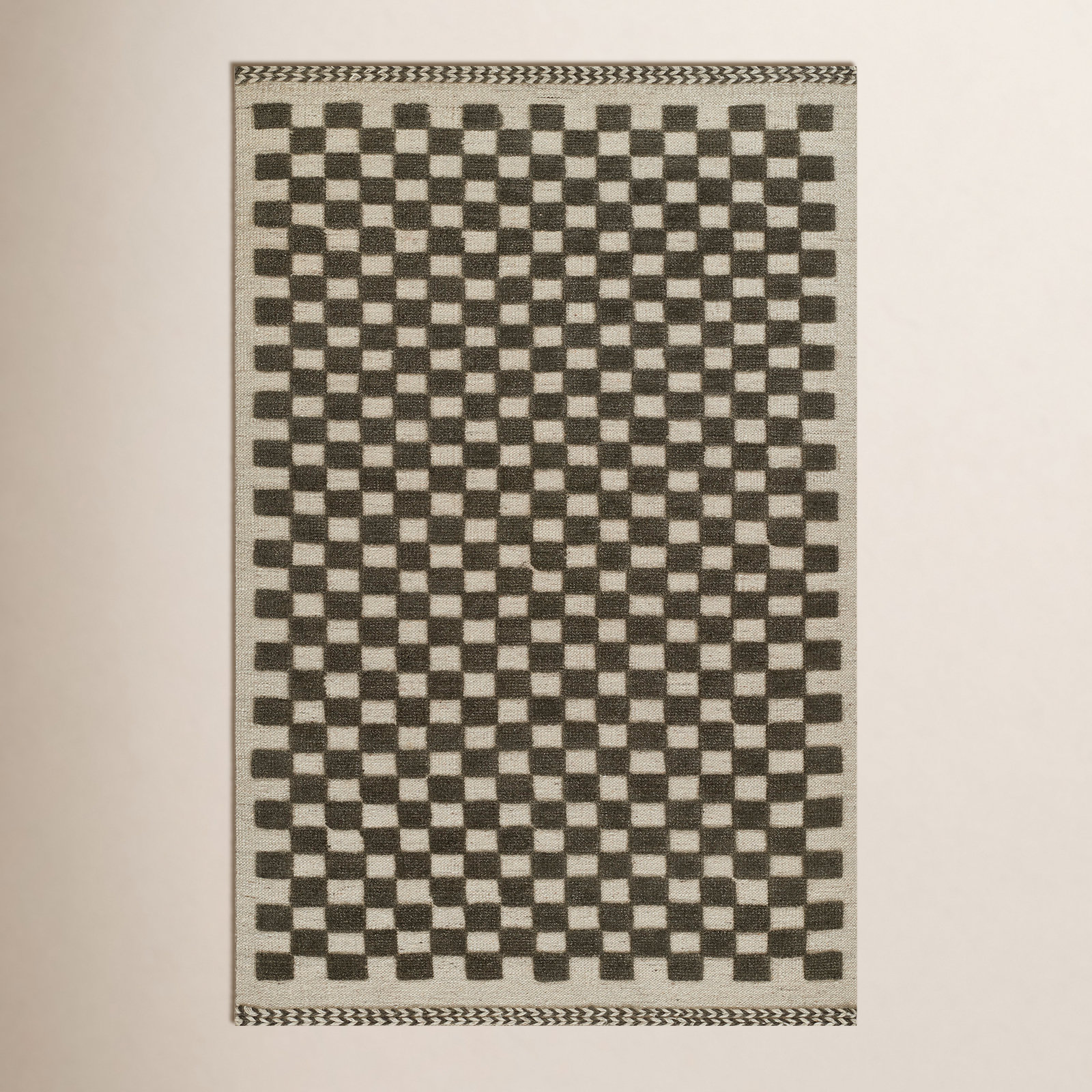 Azle Charcoal Beige Hand-Woven Wool Rug, Rectangle 5' x 8'