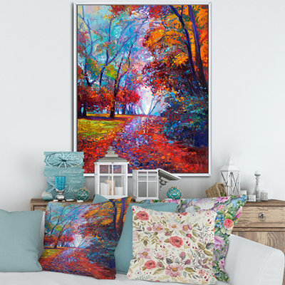 " Little Road Through Red Autumn Landscape " Painting Print